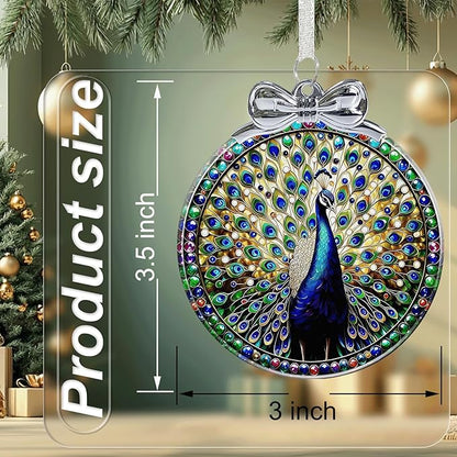 Peacock Stained Glass Christmas Ornament - Hanging Ornaments for Christmas Tree Decorations -Holiday Keepsake Present Exchange Idea