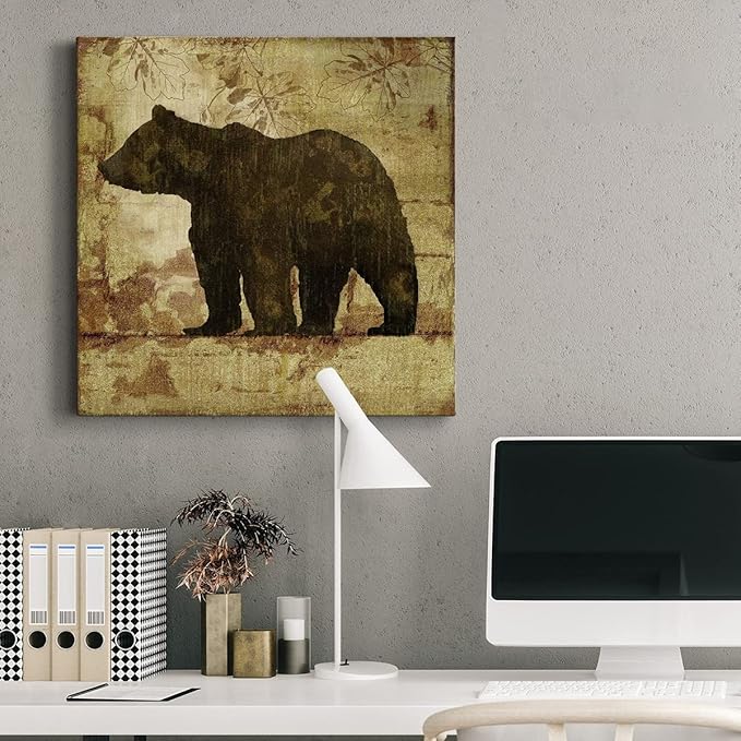 Cute Animals Artwork Abstract Colorful Painting Wall Art on Canvas, Country Bear Wall Art, Ready to Hang, 10'' x 10''