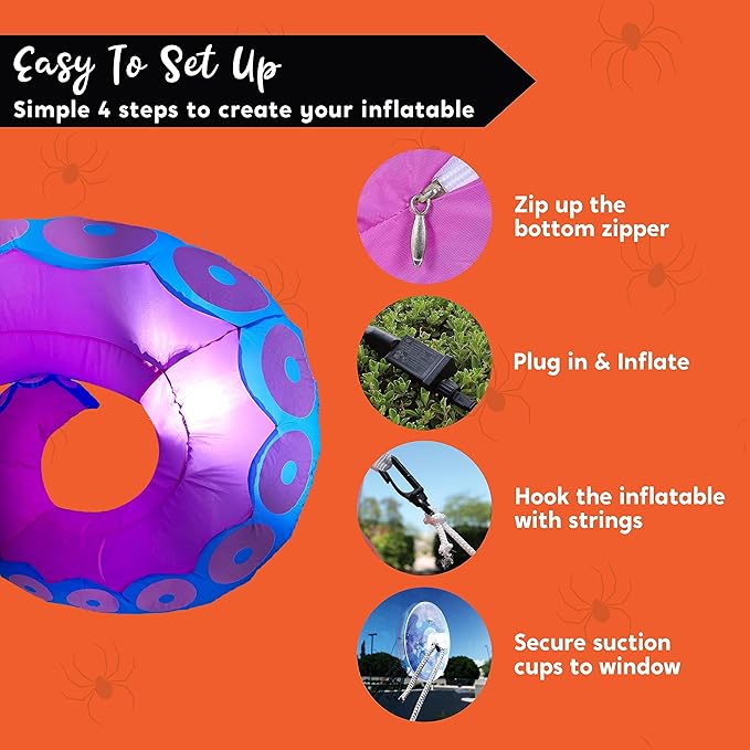 Joiedomi 3 Pcs Halloween Inflatables Octopus Tentacle Outdoor Window Decorations, Octopus Legs with Build-in LEDs, Halloween Front Door Window Roof Prop, Outdoor Holiday Blow up Decor for Garden Lawn