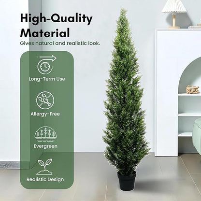 6 Feet Pre-Potted Evergreen Outdoor Artificial Cedar Tree for Front Porch Decor, Outdoor Entryway Decor Fake Tree, Tall Faux Tree with UV Resistant Coating (2 Pack)