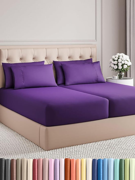 CGK Linens Split King 7 Piece Sheet Set - Cooling Sheets for Hot Sleepers - Hotel Luxury Bedding Set with 8-16 Inch Deep Pockets - 1 Flat & 2 Fitted & 4 Pillowcases - Soft & Wrinkle Free - Split King