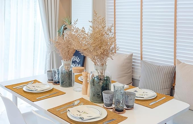 homing Amber Cloth Placemats Set of 8 – Cotton Linen Blend Washable Farmhouse Dining Table Mats for Fall & Thanksgiving, Easy to Clean, 13 x 19 Inch