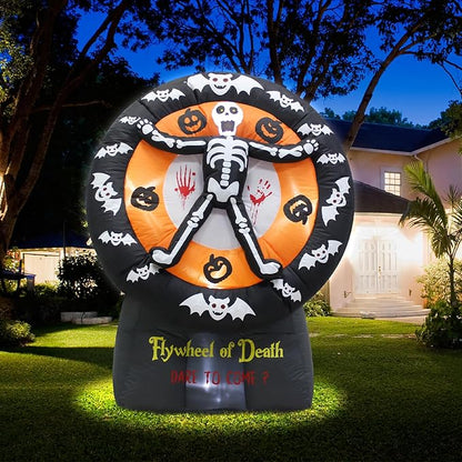 5FT Halloween Day of The Dead Skull Ghost Death Flywheel Inflatable Outdoor Decoration with Built-in LED for Indoor Party Garden Lawn Decoration
