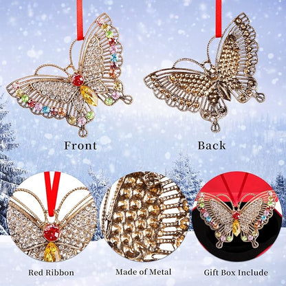 PETCEE Butterfly Christmas Ornaments 2025 - Monarch Butterfly Ornaments for Christmas Tree Decorations Metal Monarch Hanging Tree Ornament Keepsake Gifts for Women Girls Sisters Mom Granddaughter
