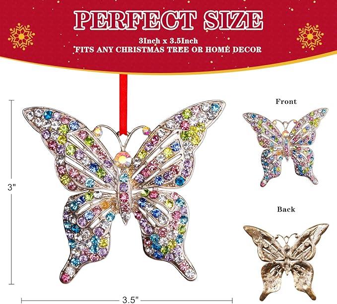 Whatsign Butterfly Christmas Ornaments - Butterfly Gifts for Women Colorful Hanging Ornament for Christmas Tree Decoration Monarch Keepsake Gifts for Girls Sister Nature Lovers