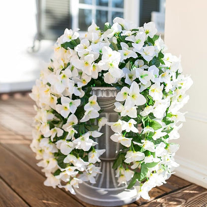 Artificial Faux Bougainvillea Flowers Plants for Outdoor Outside Summer Decoration, 2 PCS Fake Silk UV Resistant Look Real Long Trailing Vines for Front Door Porch Planter Urn Patio Balcony, White