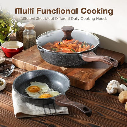 SENSARTE Nonstick Frying Pan Skillets, Swiss Granite Coating Omelette Pans, Healthy Cookware Chef's Pan, Free of Intentionally Added PFOA (8 Inch Frying Pan and 3.5QT Saute Pan)