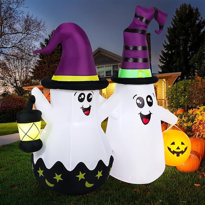 Halloween Inflatables Outdoor Decorations, Blow Ups 2-Pack Cute Ghosts with Build-in LED Lights, Funny Yard Garden Decoration for Halloween Party Indoor Outdoor