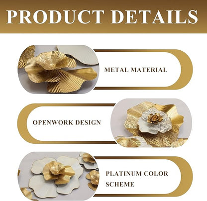 Metal Wall Art, White Gold Abstract Wall Decorations Metal Wall Decor, Modern Metal Wall Sculptures,Large 3D Vertical 49"*25" Flower Wall Decor for Living Room Dining Room Bedroom Wall Hanging Decor