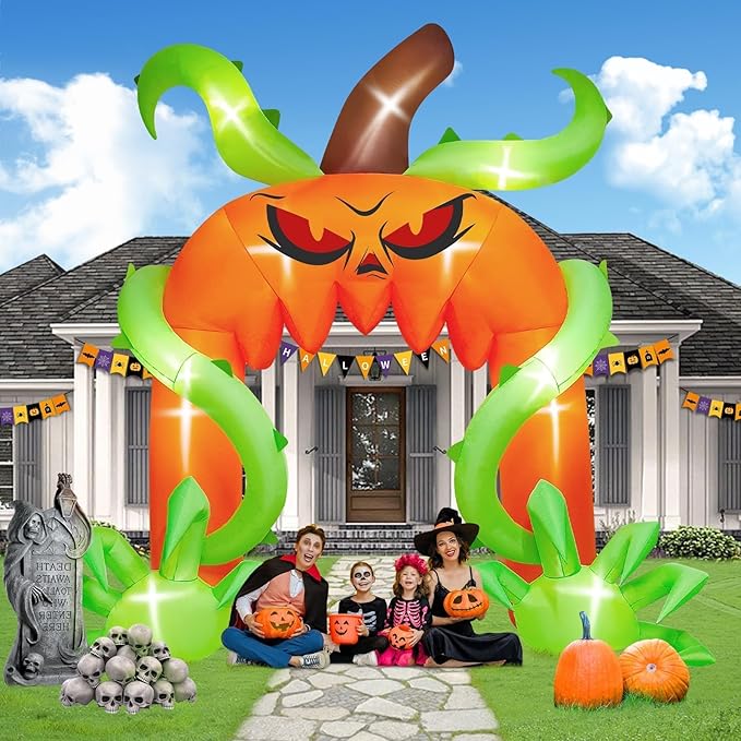 Kalolary 12FT Halloween Archway Inflatables, Giant Pumpkin Arch Inflatable with LED Light Scary Halloween Outdoor Blow Up Decoration for Lawn Garden Yard Holiday Party Decor