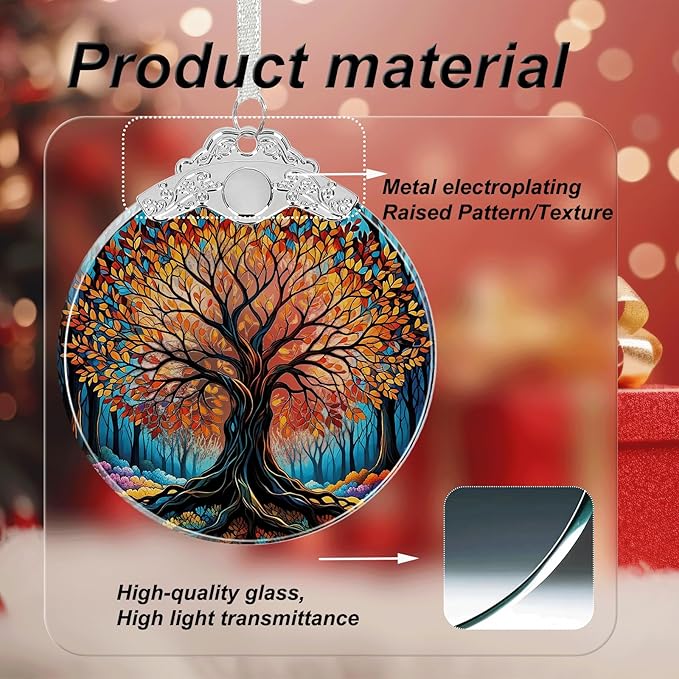 Tree of Life Stained Glass Christmas Ornament - Hanging Ornaments for Christmas Tree Decorations -Holiday Keepsake Present Exchange Idea -2