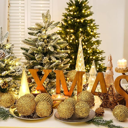 6pcs 3.94" Christmas Ball Ornaments Glitter Shatterproof Christmas Tree Ornaments Sequin Xmas Hanging Balls Decorations for Wedding Party Holiday(Gold, 6pc-10cm)