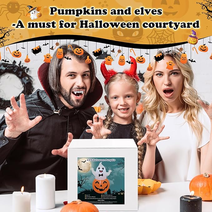 TRMESIA 4FT Halloween Inflatable Decor Spooky Pumpkins Blow up Pumpkin Ghost with LED Lights Indoor Outdoor Lawn Graden Yard Holiday Party Decor