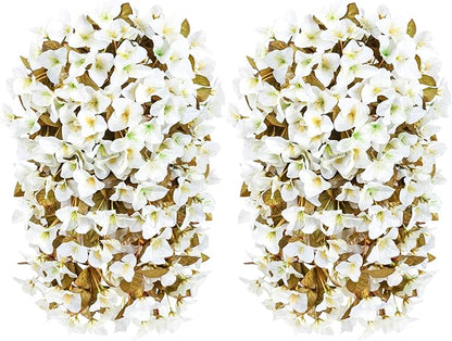 Bougainvillea Artificial Flowers Plants for Outdoors Outside Fall Autumn Decoration, 2 pcs Faux Silk Long Trailing Vines UV Resistant Look Real White Fake Flowers for Front Door Porch Planter Urn Yard