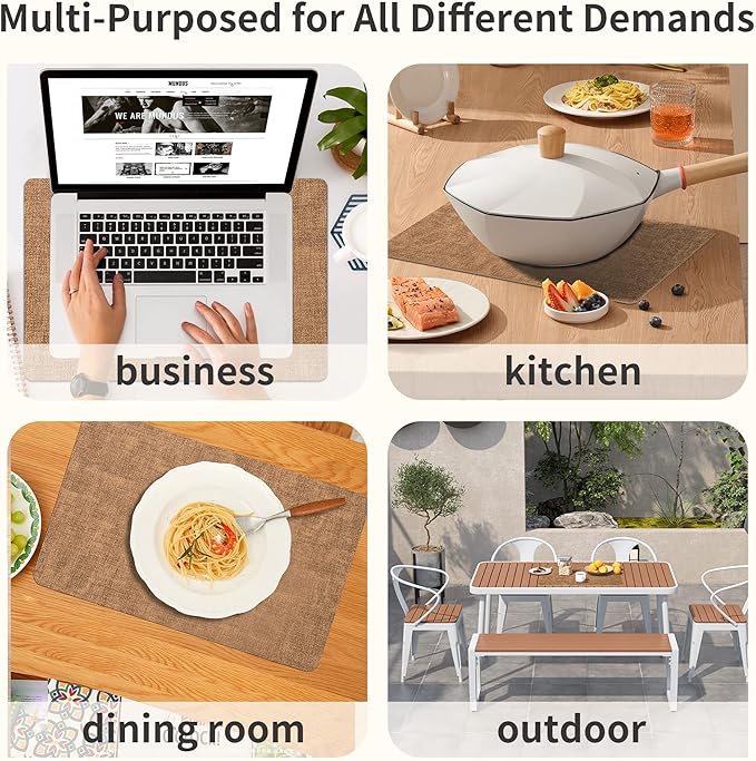 Maxpearl Faux Leather Placemats Set of 6 - Waterproof - Wipe Clean - Heat Resistant - Anti Slip Dining Table Place Mats, Suitable for Indoor & Outdoor Use, 17’’×12’’, Brown