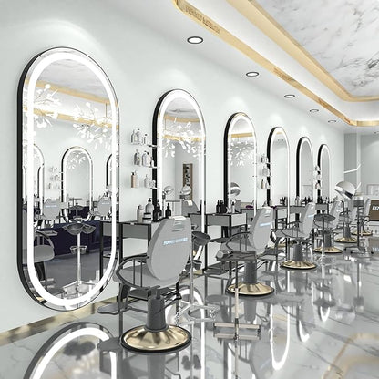 FENNIO 70" x 32" Large Luxury Wall Mounted Mirror with LED Lights - Oval Full Length LED Lighted Full Body Dressing Mirror for Bedroom, Salon, Brushed Aluminum Frame, Tempered Glass