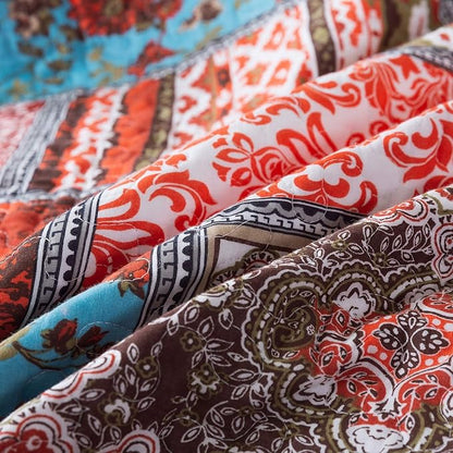 NEWLAKE Cotton Bedspread Quilt Sets-Reversible Patchwork Coverlet Set, Mediterranean Classic Bohemian Pattern,Queen Size