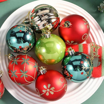 SHareconn 30ct 2.36 Inch Christmas Tree Balls Ornaments, Colored Shatterproof Plastic Decorative Baubles Decorations for Xmas Tree Decor Holiday Party Wedding Decoration (Red & Green Gold, 60mm)