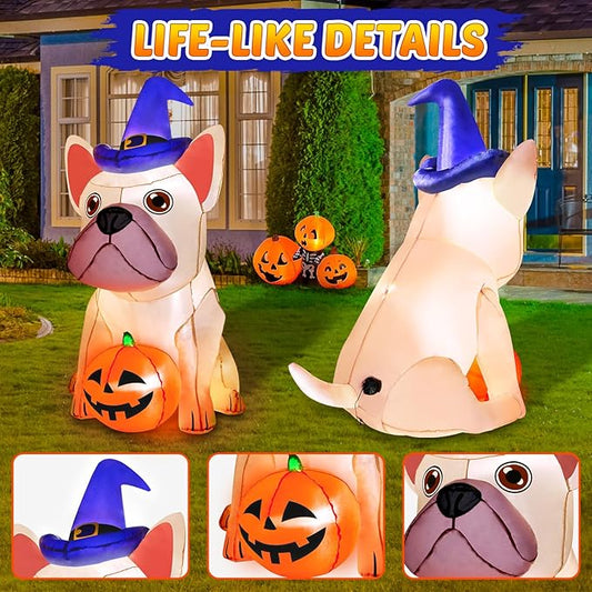 5Ft Halloween Inflatables Decorations Build-in Bright LEDs Blow Up Yard Pumpkin with Witch Hat Halloween Decorations Outdoor Clearance Decor for Holiday Party Indoor Garden Lawn Home