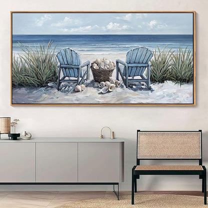 HGUAOA Coastal Wall Art - Large Landscape Wall Pictures for Living Room, Bedroom Pictures, Ocean Beach Artwork, Blue Above Bed Decor, Coastal Landscape Wall Art,Framed Beach Pinting