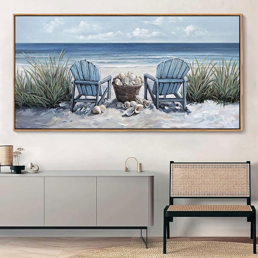 HGUAOA Coastal Wall Art - Large Landscape Wall Pictures for Living Room, Bedroom Pictures, Ocean Beach Artwork, Blue Above Bed Decor, Coastal Landscape Wall Art,Framed Beach Pinting