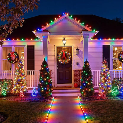 2-Set C9 LED Christmas Lights Outdoor, 97ft 150 LED Waterproof Decorative Light Strand, Extendable Green Wire String Lights for House, Roof, Christmas Tree, Patio, Party Decoration, Multicolor