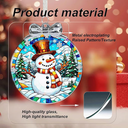 Snowman Stained Glass Christmas Ornament - Hanging Ornaments for Christmas Tree Decorations -Holiday Keepsake Present Exchange Idea