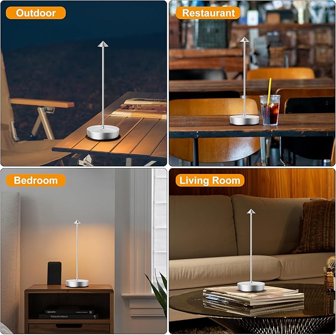 SAKRINGT 2 Pack Cordless Table Lamps Rechargeable, 6000mAh Battery Operated Waterproof Stepless Dimming Modern Portable LED Table Light for Restaurant Dining Patio Outdoor