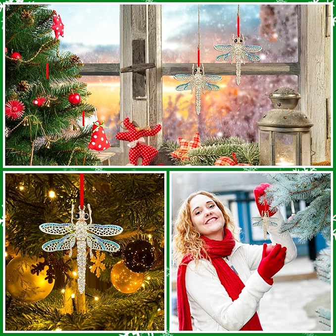 WhatSign Dragonfly Ornaments for Christmas Tree - Metal Light Blue Ornament Christmas Party Decorations Keepsake Gifts for Women Girls