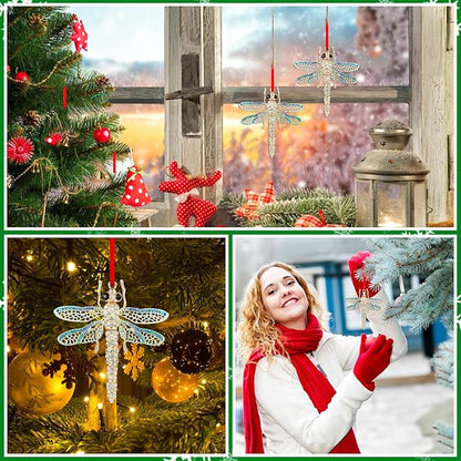 WhatSign Dragonfly Ornaments for Christmas Tree - Metal Light Blue Ornament Christmas Party Decorations Keepsake Gifts for Women Girls