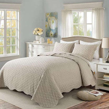 HoneiLife Queen Quilt Bedding Set - 3 Piece Washed Microfiber Quilt Sets Lightweight Bedspreads Ultra Soft Coverlets Retro Bed Cover Crinkled Bedding Set All Season Quilts-Sandy