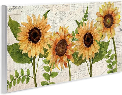 Stupell Industries Sunflower and Vintage European Postcard Collage, Designed by Kim Allen Art, 7x17, Wall Plaque