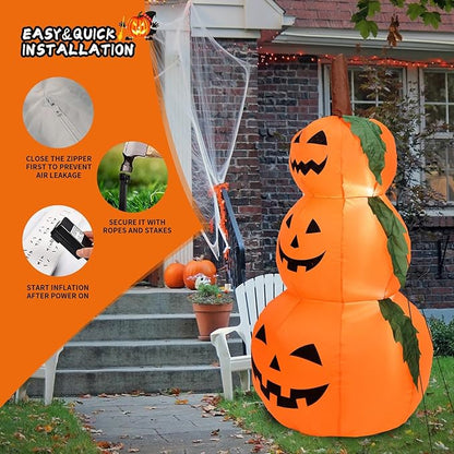 DearSun 4FT Halloween Inflatable Pumpkins Decor Blow up Pumpkin Stacked Halloween Decorations Outer Decoration Large Party Yard Decoration (Pumpkin 3)