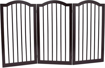 INTERNET'S BEST Arched Top Dog Gate | 3 Panel, 36" H Wooden Pet Barrier for Dogs or Cats | Freestanding Folding Room Divider for Doorways, Hallways, Stairs, and Porch | Portable, Extra Wide | Espresso