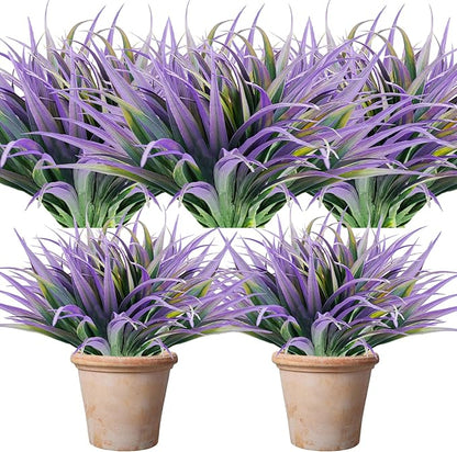 Artificial Fake Grass, 12 PCS Outdoor Faux Grasses Plastic Plants Greenery UV Resistant for Outside Home Window Box Garden Office Patio Hanging Planter Front Porch Décor (Light Purple+Green)