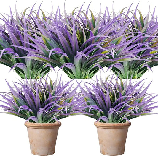 Artificial Fake Grass, 12 PCS Outdoor Faux Grasses Plastic Plants Greenery UV Resistant for Outside Home Window Box Garden Office Patio Hanging Planter Front Porch Décor (Light Purple+Green)