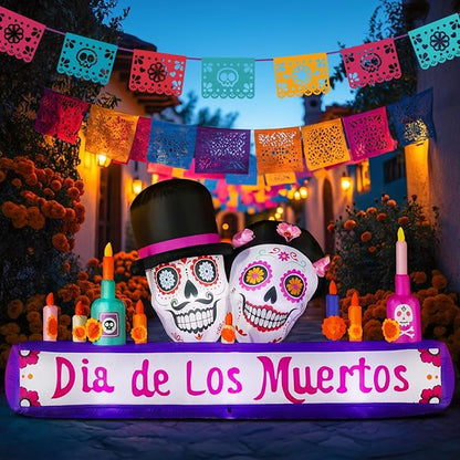 8FT Halloween Inflatable Blow Up Decorations, Dia de Los Muertos Day of Dead Catrina Skulls Altar, Built-in LEDs for Holiday Party, Garden, Lawn, Yard, Patio Décor