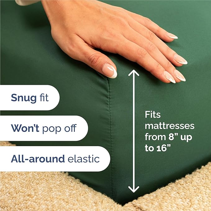 CGK Linens King 6 Piece Sheet Set - Cooling Sheets for Hot Sleepers - Hotel Luxury Bedding Set w/ 8-16 Inch Deep Pockets - 1 Flat & 1 Fitted & 4 Pillowcases - Soft, Easy Care & Wrinkle Free - Emerald