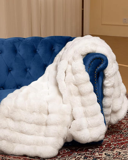 Ultra Soft Cozy Faux Fur Throw Blanket, Fuzzy Plush Thick Bubble Blanket, Oversize Luxury Fluffy Blanket for Couch, Bed, and Living Room, 60x80 Inches, Off White