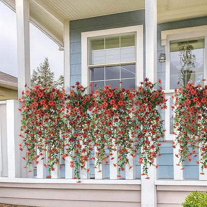 Artificial Hanging Flowers Plants for Outdoor Summer Decoration,2 PCS Faux Silk Daisy with Eucalyptus Leaves,UV Resistant Look Real for Outside Home Indoor Planter Porch Patio Balcony Yard Decor