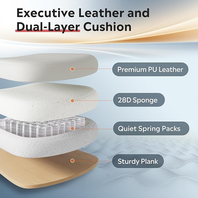 DEVAISE Executive Ergonomic Leather Home Office Chair with Footrest, Comfy Reclining Big and Tall Desk Chair with Lumbar Support, Heavy Duty, SGS Class 4 Gas Lift, White