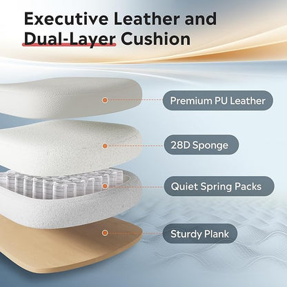 DEVAISE Executive Ergonomic Leather Home Office Chair with Footrest, Comfy Reclining Big and Tall Desk Chair with Lumbar Support, Heavy Duty, SGS Class 4 Gas Lift, White