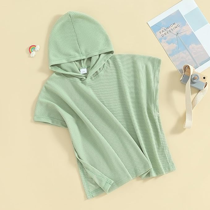 Toddler Beach Towel with Hood Kids Waffle Swim Cover Up Bath Towel Surf Poncho Boys Girls Hooded Beach Towel (Green, 9-10 Years)