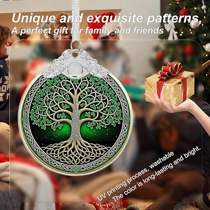 Tree of Life Stained Glass Christmas Ornament - Hanging Ornaments for Christmas Tree Decorations -Holiday Keepsake Present Exchange Idea -1