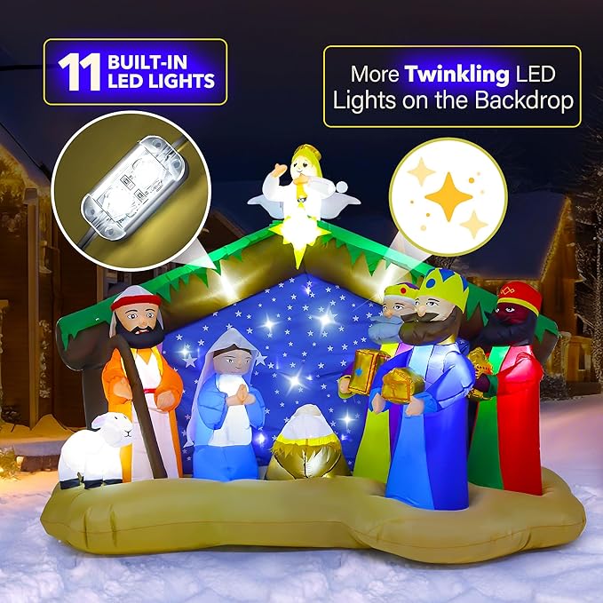 8.5 FT Christmas Inflatables Nativity Scene Outdoor Decorations, Christmas Blow Up Yard Decorations Nativity Sets for Garden Lawn Xmas Decor