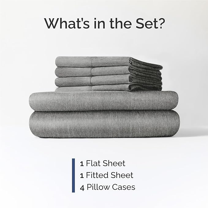 CGK Linens King 6 Piece Sheet Set - Cooling Sheets for Hot Sleepers - Hotel Luxury Bedding Set with 8-16 Inch Deep Pockets - 1 Flat & 1 Fitted & 4 Pillowcases - Soft and Wrinkle Free - Heathered Grey