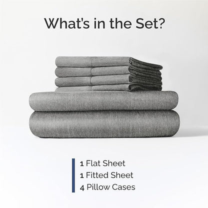 CGK Linens King 6 Piece Sheet Set - Cooling Sheets for Hot Sleepers - Hotel Luxury Bedding Set with 8-16 Inch Deep Pockets - 1 Flat & 1 Fitted & 4 Pillowcases - Soft and Wrinkle Free - Heathered Grey