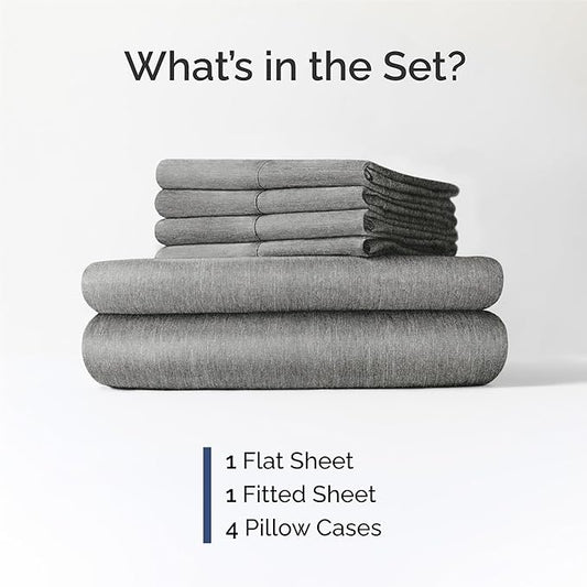 CGK Linens King 6 Piece Sheet Set - Cooling Sheets for Hot Sleepers - Hotel Luxury Bedding Set with 8-16 Inch Deep Pockets - 1 Flat & 1 Fitted & 4 Pillowcases - Soft and Wrinkle Free - Heathered Grey