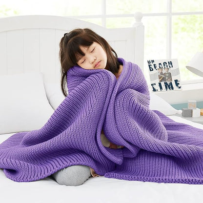 Knitted Weighted Blanket(Purple 50"x60" 7lbs),Home Décor Cooling Throw Blanket for Hot Sleepers,Hand Made Chunky Knit Heavy Blanket Use on Twin Size Bed
