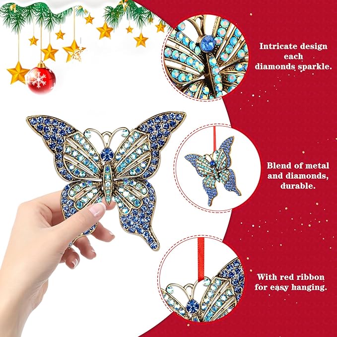 WhatSign Butterfly Ornament for Christmas Tree - Metal Monarch Hanging Christmas Ornaments 2025 Decorations Unique Keepsake Ornaments Gifts for Kids Girls Women Sister